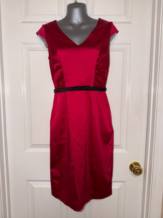 Kay Unger Dresses & Skirts - Kay Unger New York Pink Silk Blend Sheath Dress Belted Cap Sleeve Size 4